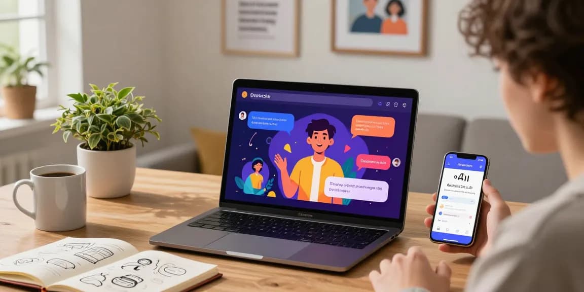 Engaging chat with crushon ai characters in a cozy workspace setup.