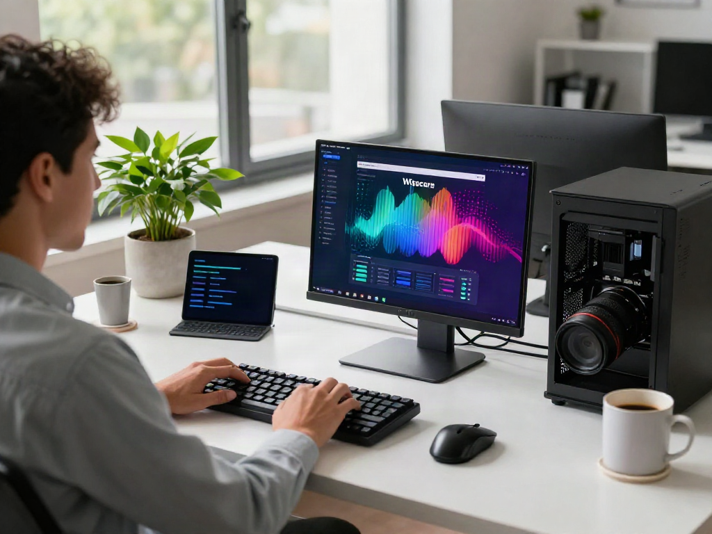 Enhance PC performance with Wisecare software on rokok88 interface in a modern workspace.
