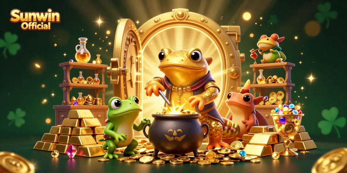 Engage with the unique Sunwin Official games through this vibrant 3D scene featuring alchemists and gold.